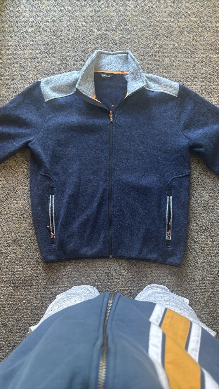 Orvis Sweater MENS Large Blue Wool Full Zip up Elbow Patch